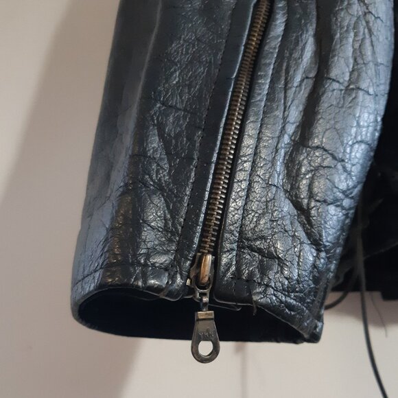 Rare Vintage Black Leather Bicker Jacket Great Seal of Oklahoma 1907 Snaps Large - Picture 8 of 17